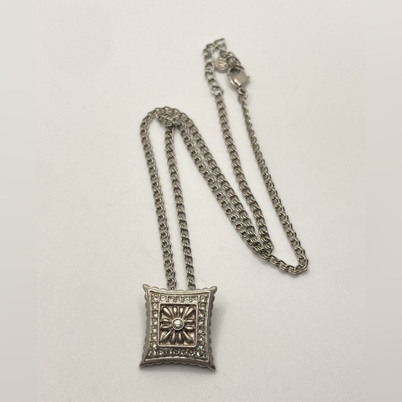 Vtg Butler FAC Silver Tone Art Deco Style Rhinestone Necklace 18” + .9” Pendant - Picture 1 of 6